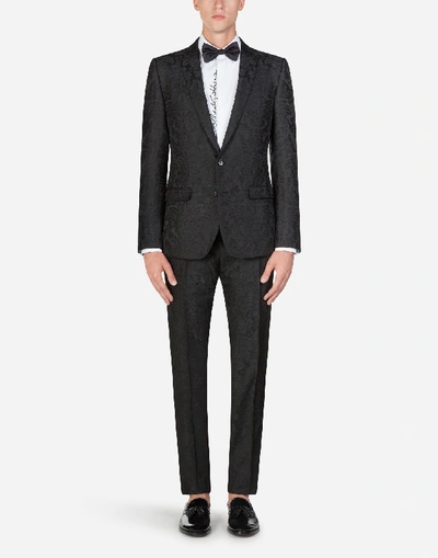 Shop Dolce & Gabbana Cotton Gold-fit Tuxedo Shirt With Embroidery