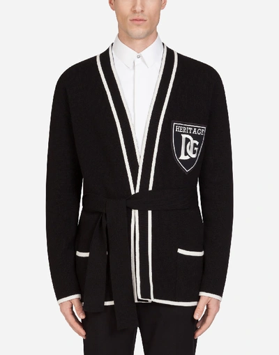 Shop Dolce & Gabbana Cashmere Cardigan With Patch In Black