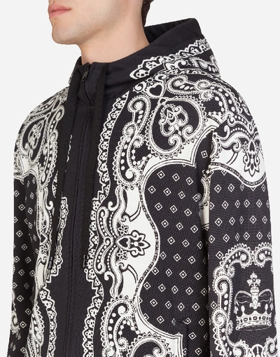 Shop Dolce & Gabbana Zip-up Hoodie In Bandana Print In Black