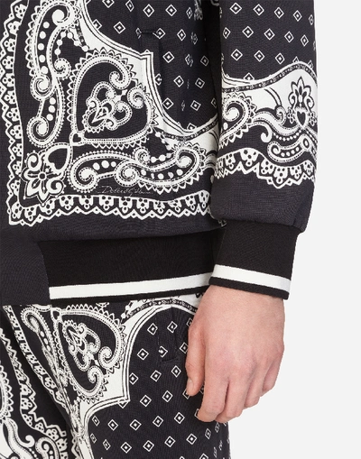 Shop Dolce & Gabbana Zip-up Hoodie In Bandana Print In Black