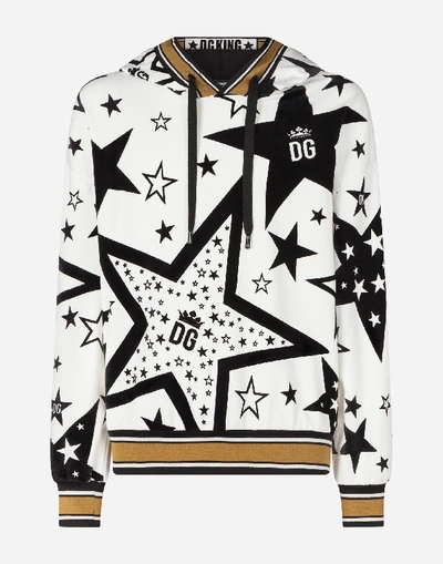 Shop Dolce & Gabbana Jersey Hoodie With Flocked Star Print In Cream
