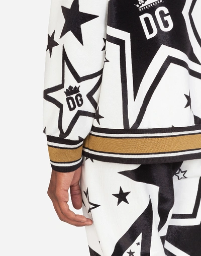 Shop Dolce & Gabbana Jersey Hoodie With Flocked Star Print In Cream