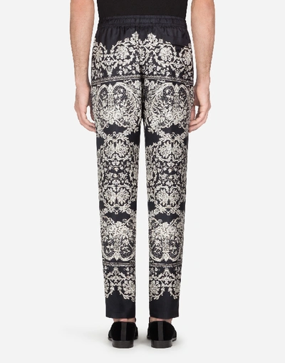 Shop Dolce & Gabbana Pajama Pants In Printed Silk In Black