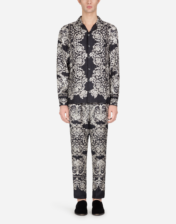 Dolce & Gabbana Pajama Pants In Printed Silk In Black | ModeSens