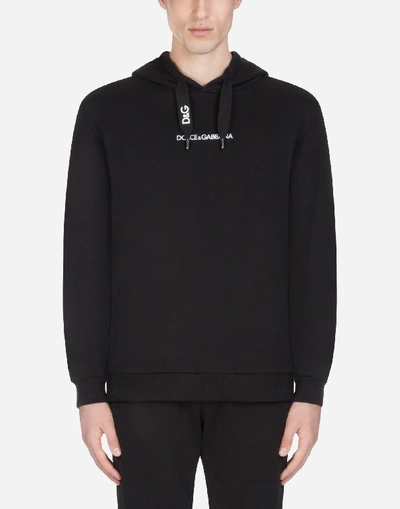 Shop Dolce & Gabbana Cotton Sweatshirt With Embroidery And Hood In Black