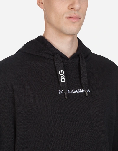 Shop Dolce & Gabbana Cotton Sweatshirt With Embroidery And Hood In Black