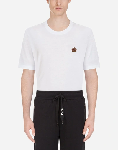 Shop Dolce & Gabbana Cotton T-shirt With Embroidery In White