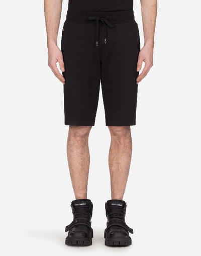 Shop Dolce & Gabbana Cotton Jogging Shorts With Patch In Black
