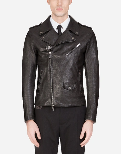 Shop Dolce & Gabbana Leather Biker Jacket In Black