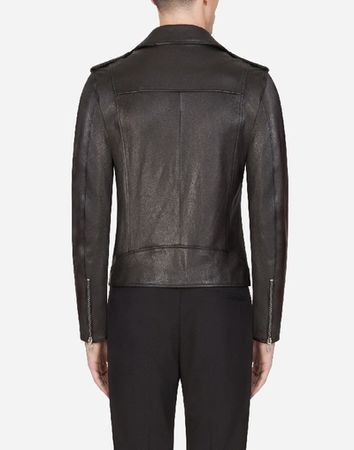 Shop Dolce & Gabbana Leather Biker Jacket In Black