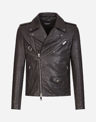 Shop Dolce & Gabbana Leather Biker Jacket In Black