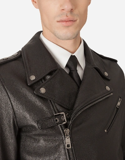 Shop Dolce & Gabbana Leather Biker Jacket In Black