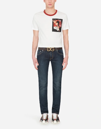 Shop Dolce & Gabbana Cotton T-shirt With Pin-up Patch In White