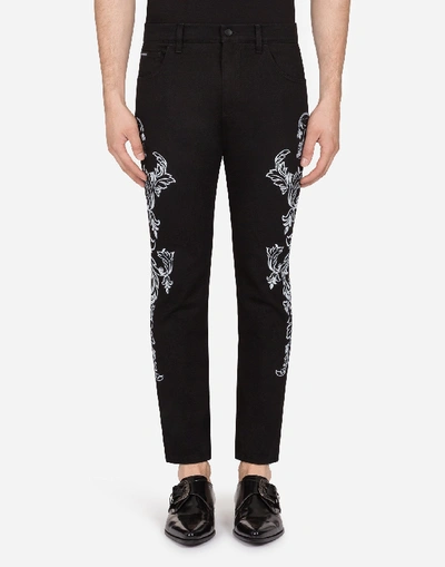 Shop Dolce & Gabbana Stretch Skinny Jeans In Bandana Print In Black