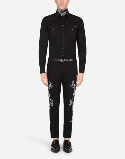 Shop Dolce & Gabbana Stretch Skinny Jeans In Bandana Print In Black