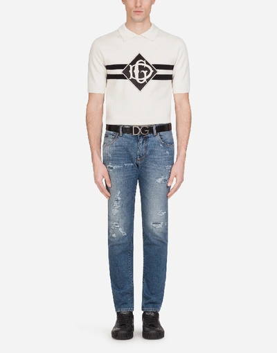 Shop Dolce & Gabbana Slim-fit Stretch Jeans With Patch In Azure