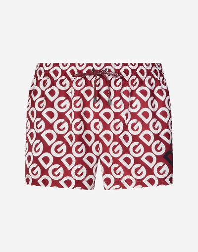Shop Dolce & Gabbana Short Swimming Trunks With Dg Logo Print In Multicolor