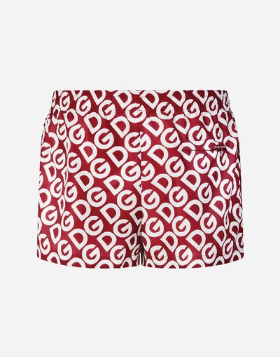 Shop Dolce & Gabbana Short Swimming Trunks With Dg Logo Print In Multicolor