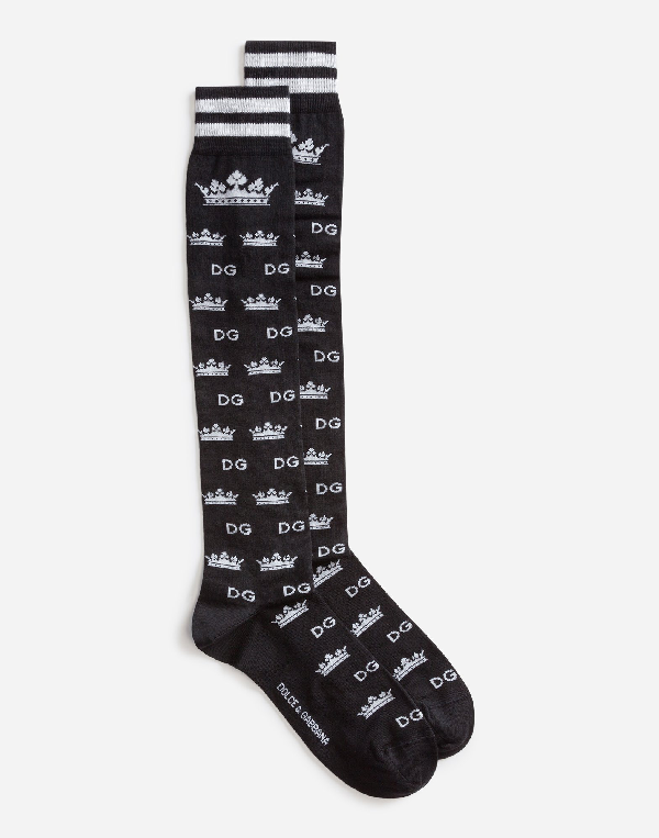Dolce & Gabbana Cotton/cashmere Jacquard Socks With Dg Logo And Crowns In  Black | ModeSens
