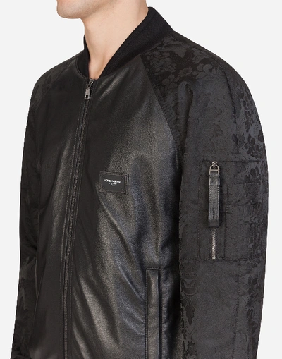 Shop Dolce & Gabbana Leather Jacket With Logoed Plaque In Black