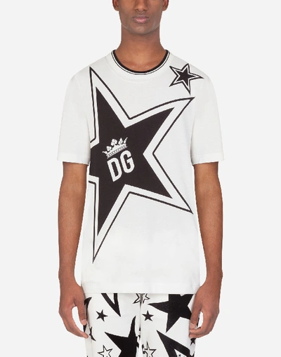 Shop Dolce & Gabbana Cotton T-shirt With Star Print In Cream