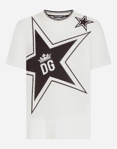 Shop Dolce & Gabbana Cotton T-shirt With Star Print In Cream