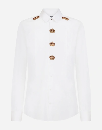 Shop Dolce & Gabbana Cotton Gold-fit Tuxedo Shirt With Patch In White