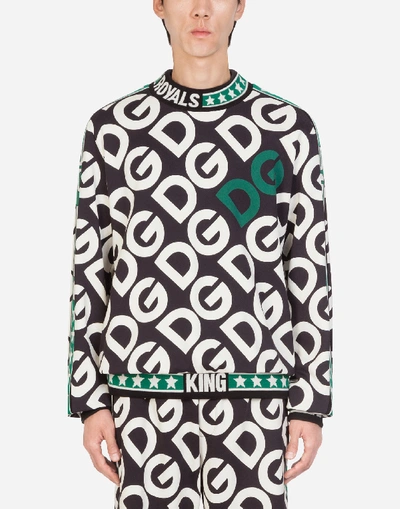 Shop Dolce & Gabbana Cotton Sweatshirt With Dg Logo Print In Multicolor