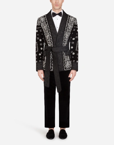 Shop Dolce & Gabbana Velvet Robe Jacket In Bandana Print In Multicolored