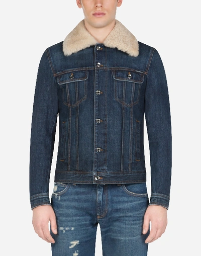 Shop Dolce & Gabbana Quilted Jacket In Stretch Denim In Blue