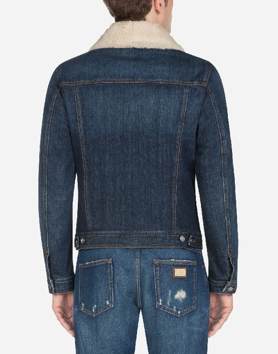 Shop Dolce & Gabbana Quilted Jacket In Stretch Denim In Blue