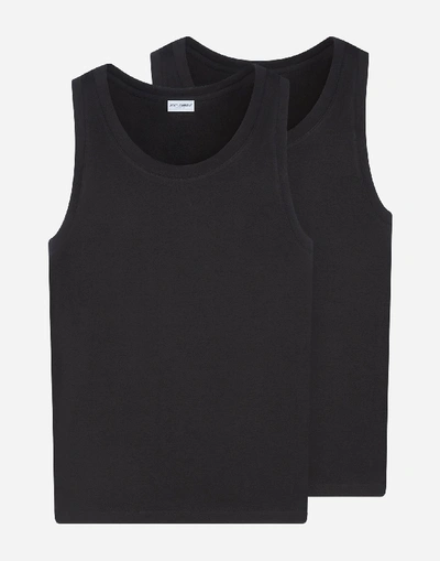 Shop Dolce & Gabbana Bi-pack Tank Top In Stretch Cotton