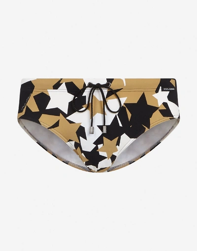 Shop Dolce & Gabbana Swimming Briefs With Star Print In Multicolored