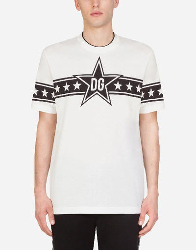 Shop Dolce & Gabbana Cotton T-shirt With Small Dg Stars Print In Cream