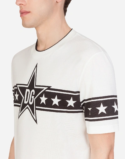 Shop Dolce & Gabbana Cotton T-shirt With Small Dg Stars Print In Cream