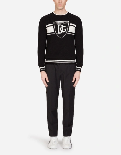 Shop Dolce & Gabbana Crew Neck Cashmere Sweater With Dg Jacquard Logo