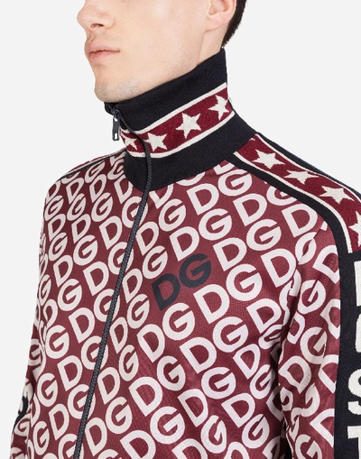 Shop Dolce & Gabbana Zip- Up Technical Jersey Sweatshirt With Dg Logo Print In Multicolor