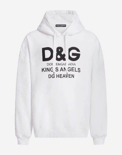 Shop Dolce & Gabbana Printed Cotton Sweatshirt With Hood In White