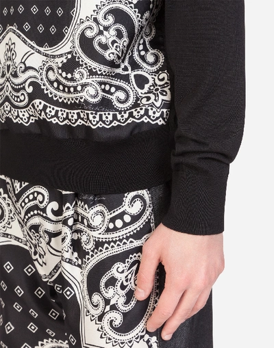 Shop Dolce & Gabbana Crew Neck Wool And Silk Sweater In Bandana Print In Black