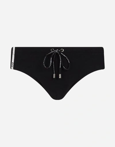 Shop Dolce & Gabbana High Waisted Swimming Briefs In Black