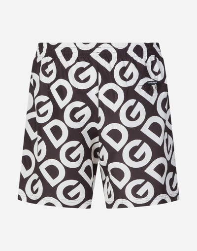 Shop Dolce & Gabbana Mid-length Swimming Trunks With Dg Logo Print In Multicolor
