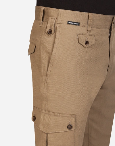 Shop Dolce & Gabbana Cargo Pants In Stretch Cotton In Brown