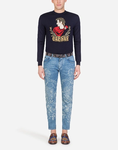 Shop Dolce & Gabbana Stretch Skinny Jeans With Henry Viii Print In Blue