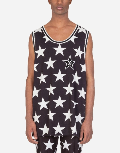 Shop Dolce & Gabbana Cotton Star Print Vest With Patch In Black