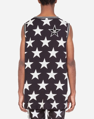 Shop Dolce & Gabbana Cotton Star Print Vest With Patch In Black