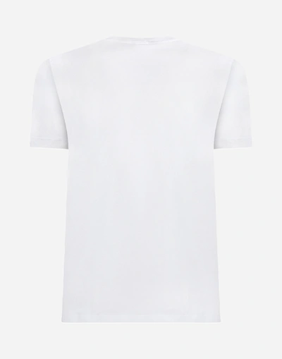 Shop Dolce & Gabbana Crew Neck T-shirt In Cotton With Embroidery In White