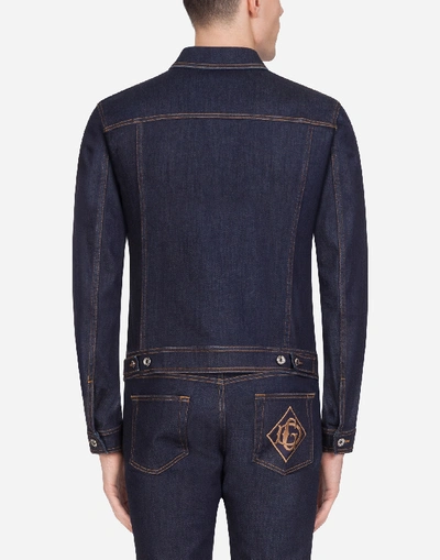 Shop Dolce & Gabbana Stretch Denim Jacket With Patch In Blue