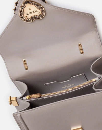 Shop Dolce & Gabbana Medium Devotion Bag In Smooth Calfskin In Gray