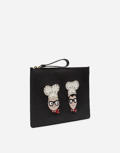 Shop Dolce & Gabbana Clutch In Dauphine Calfskin With Designers' Patches In Black