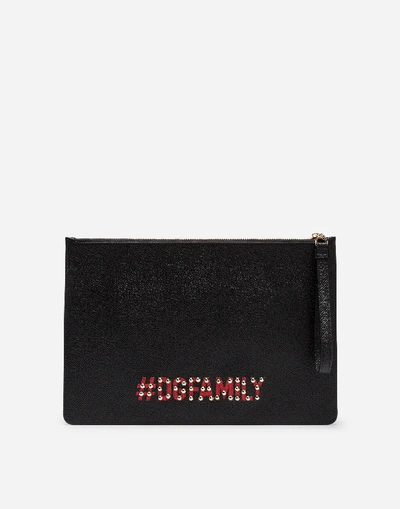 Shop Dolce & Gabbana Clutch In Dauphine Calfskin With Designers' Patches In Black